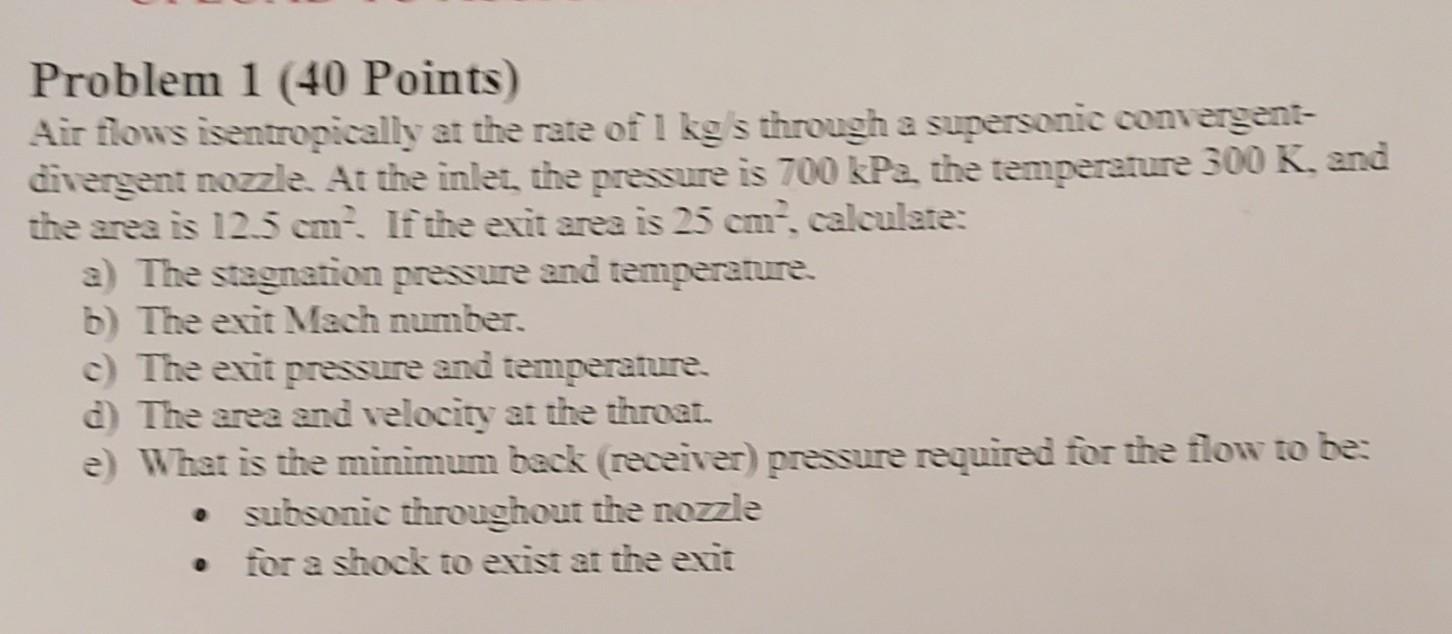 Solved Problem 1 (40 Points) Air flows isentropically an the | Chegg.com