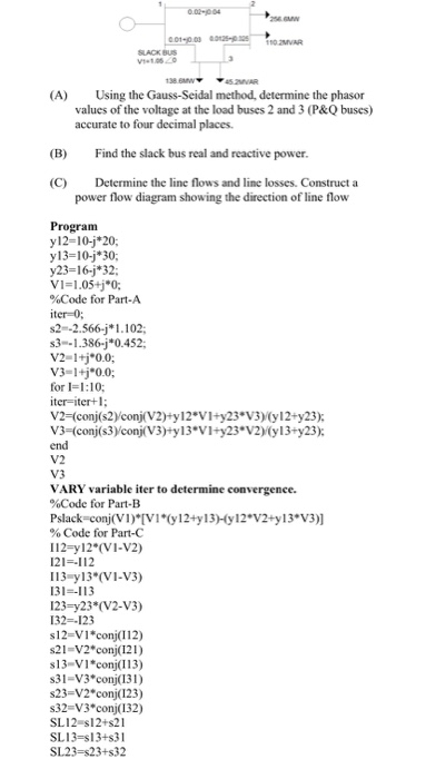 Lab 2 Solution of Power Flow Using Gauss-Seidel | Chegg.com