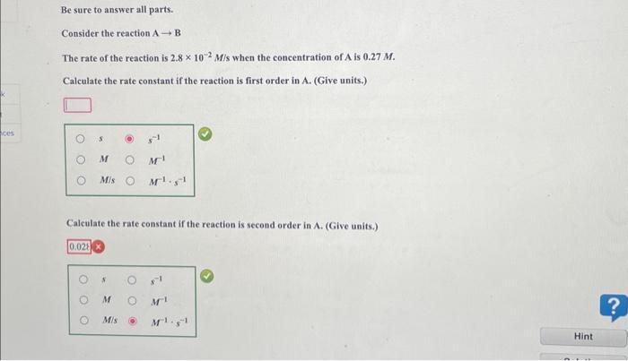 Solved Be sure to answer all parts. Consider the reaction | Chegg.com