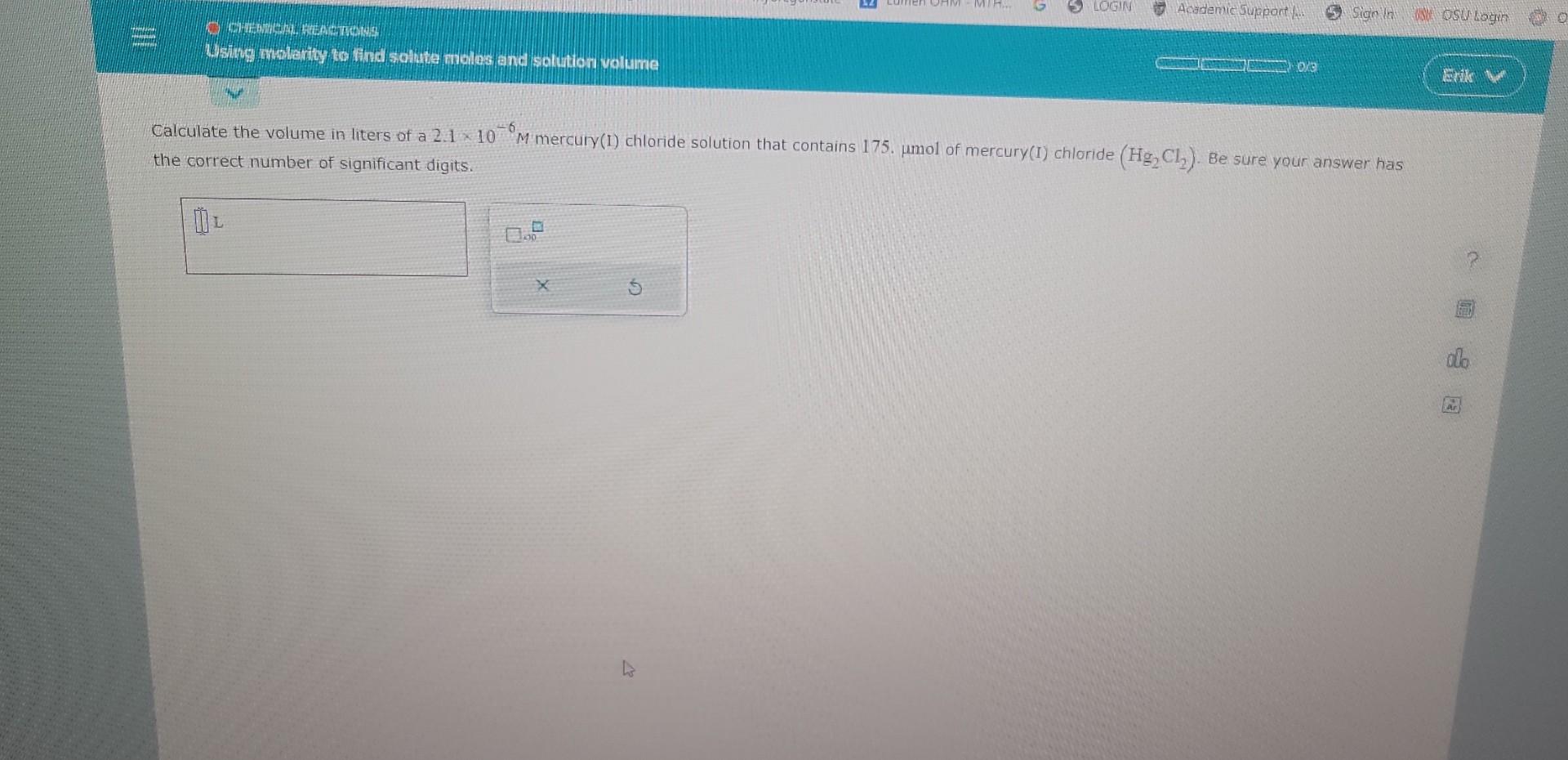 Solved Calculate The Volume In Liters Of A 2 1×10−6m