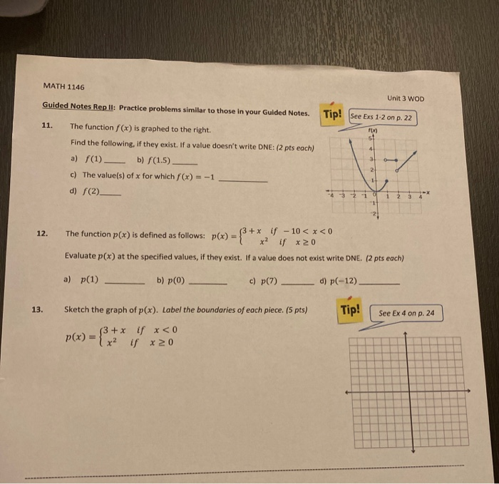 Solved MATH 1146 Unit 3 WOD Guided Notes Rep II: Practice | Chegg.com