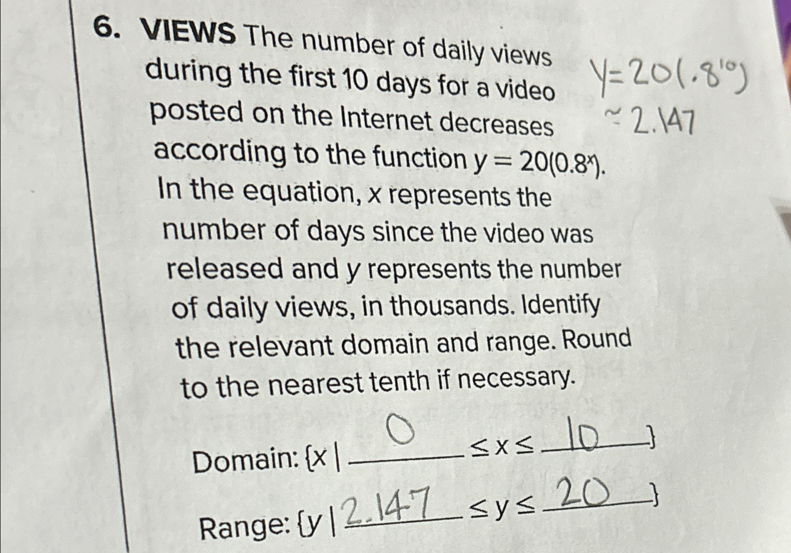 Solved VIEWS The number of daily views during the first 10 | Chegg.com