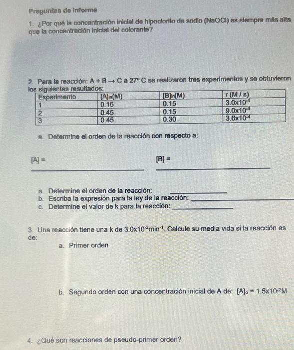 Preguntas de Informe 1. ¿Por que la concentración Inicial de hipoclorito de sodio (NaOCI) as slempre más alta que la concentr