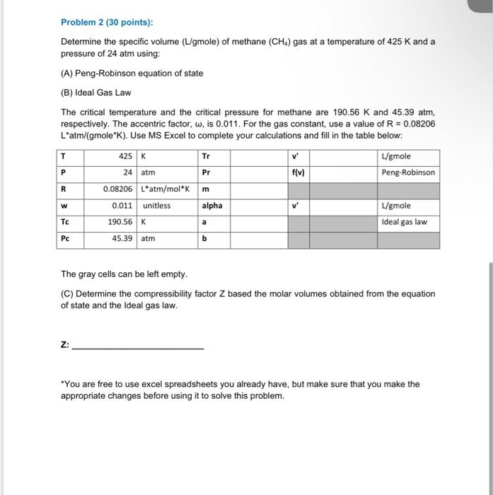 Solved Problem 2 (30 points): Determine the specific volume | Chegg.com