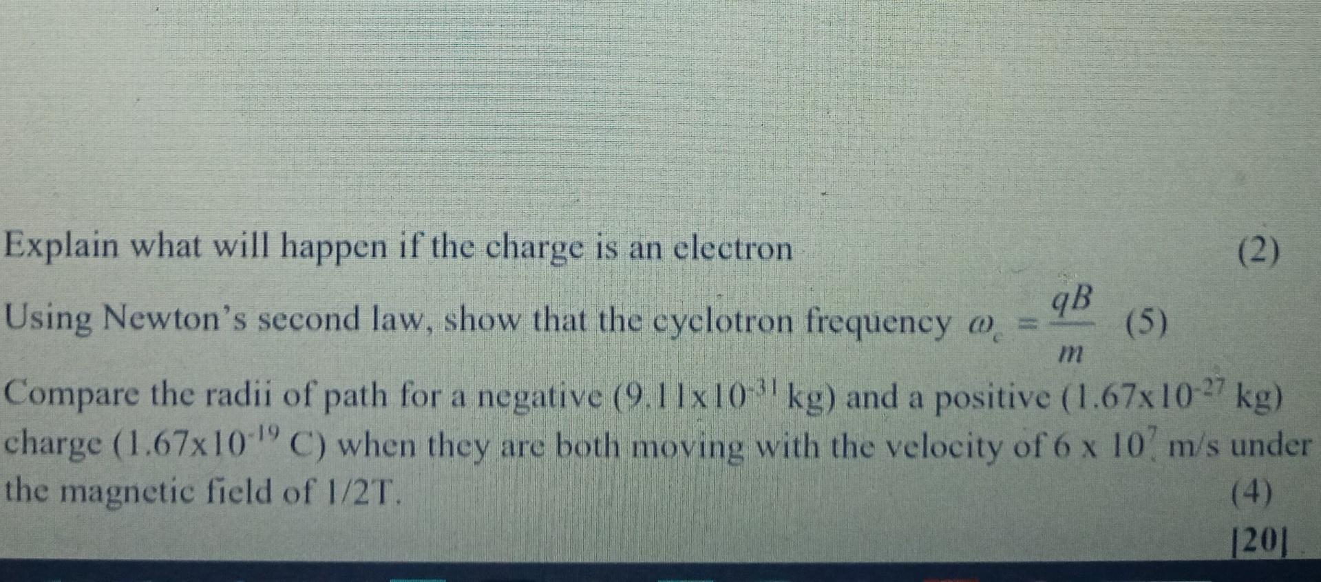 Solved Explain what will happen if the charge is an electron | Chegg.com