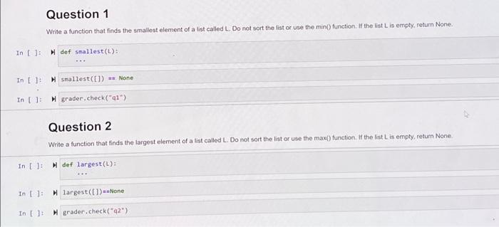 Solved Question 1 Write a function that finds the smallest | Chegg.com
