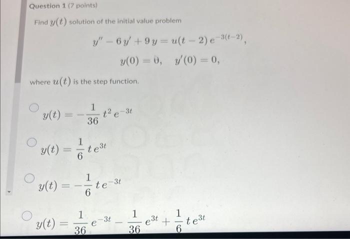 Solved Find y(t) solution of the initial value problem | Chegg.com