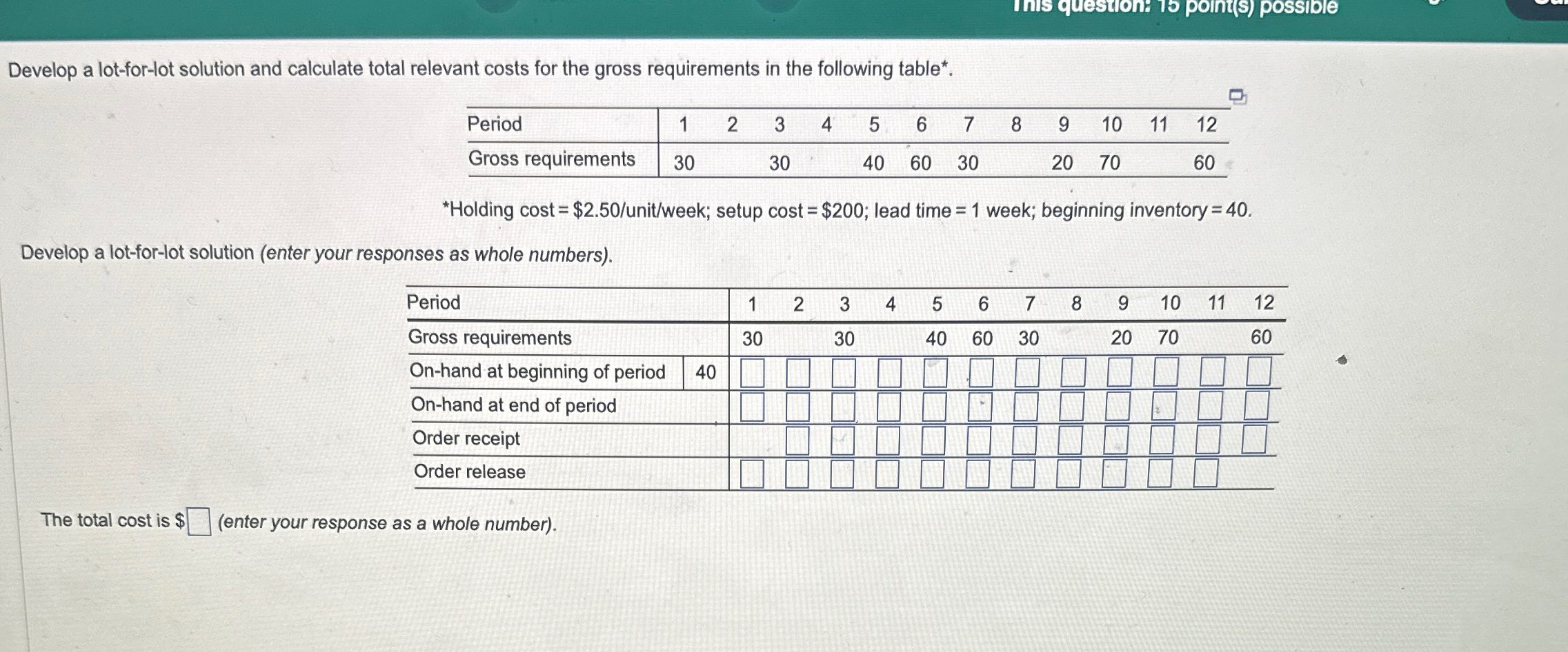 Solved Develop a lotforlot solution and calculate total