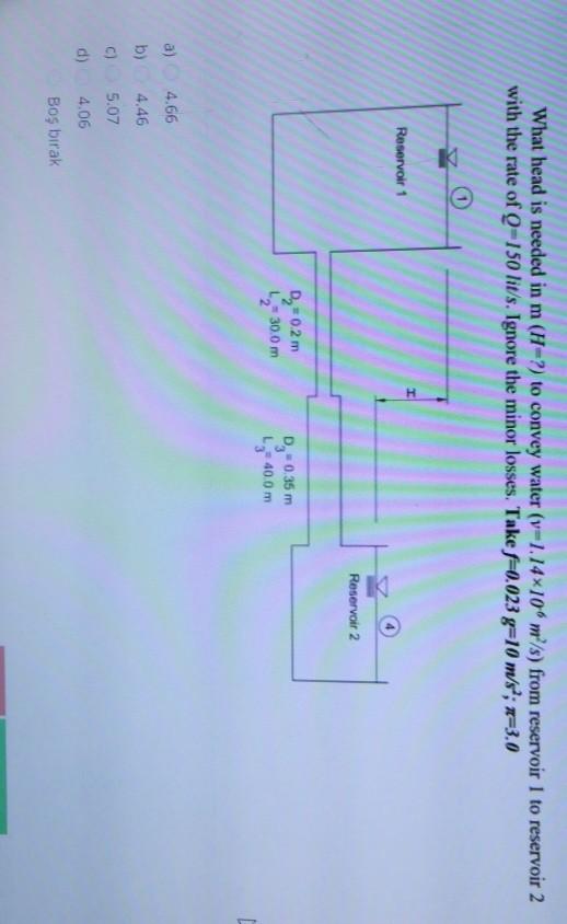 Solved What Head Is Needed In M H To Convey Water V Chegg Com