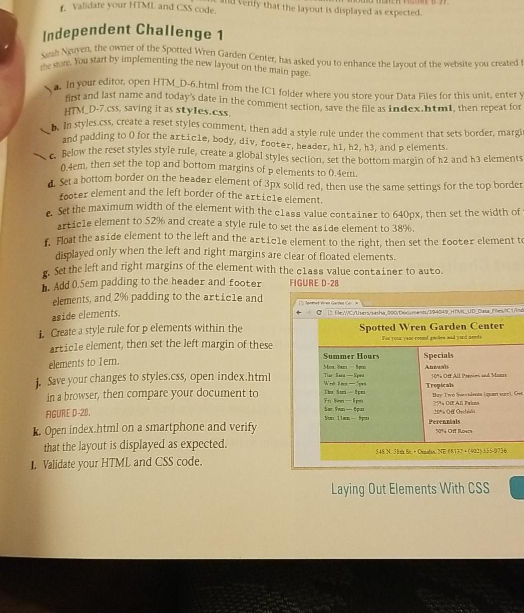 Solved f. Validate your HTML and CSS code. verify that the | Chegg.com