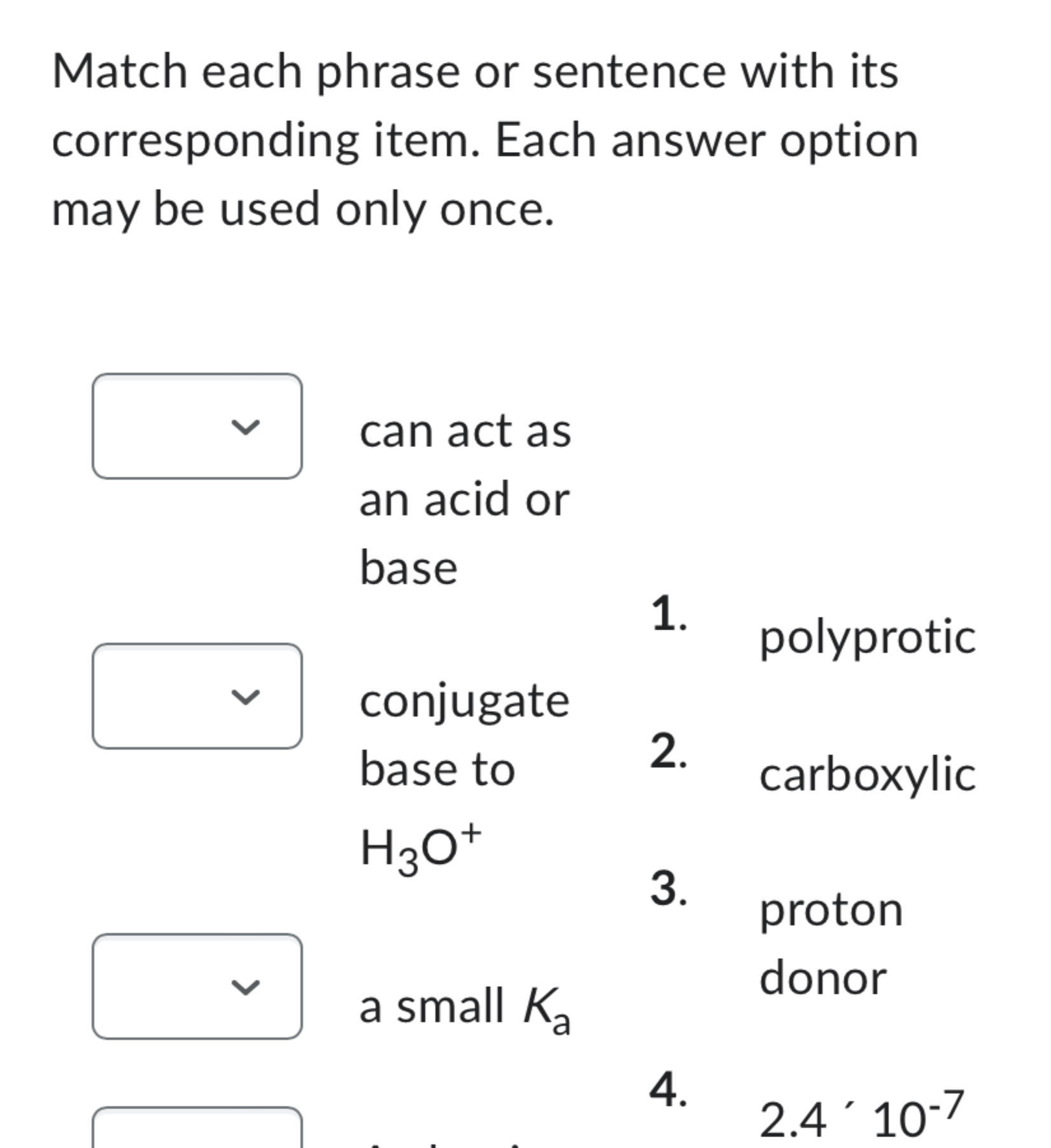 Solved Match Each Phrase Or Sentence With Itscorresponding | Chegg.com