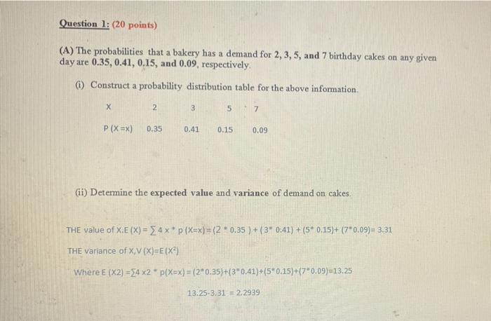 Solved Question 1: (20 points) (A) The probabilities that a | Chegg.com
