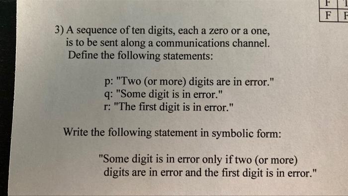 Solved 3) A sequence of ten digits, each a zero or a one, is | Chegg.com