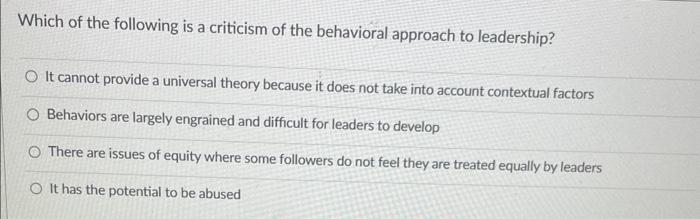 Solved Which of the following is a criticism of the | Chegg.com