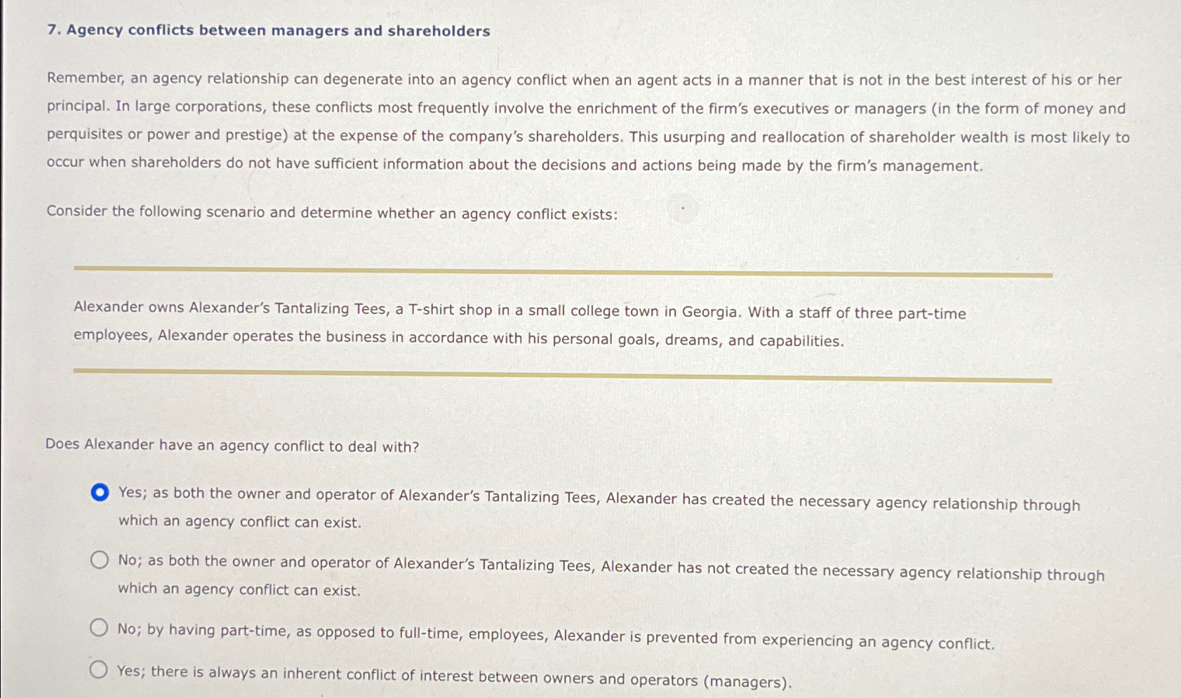 Solved Agency conflicts between managers and | Chegg.com