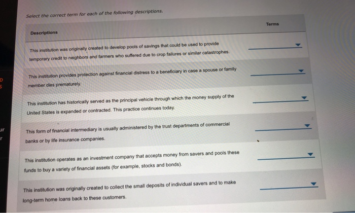 Solved Select the correct term for each of the following | Chegg.com