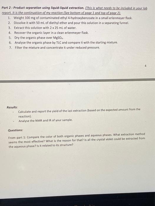 Solved liquid liquid extraction lab repot... i must write a