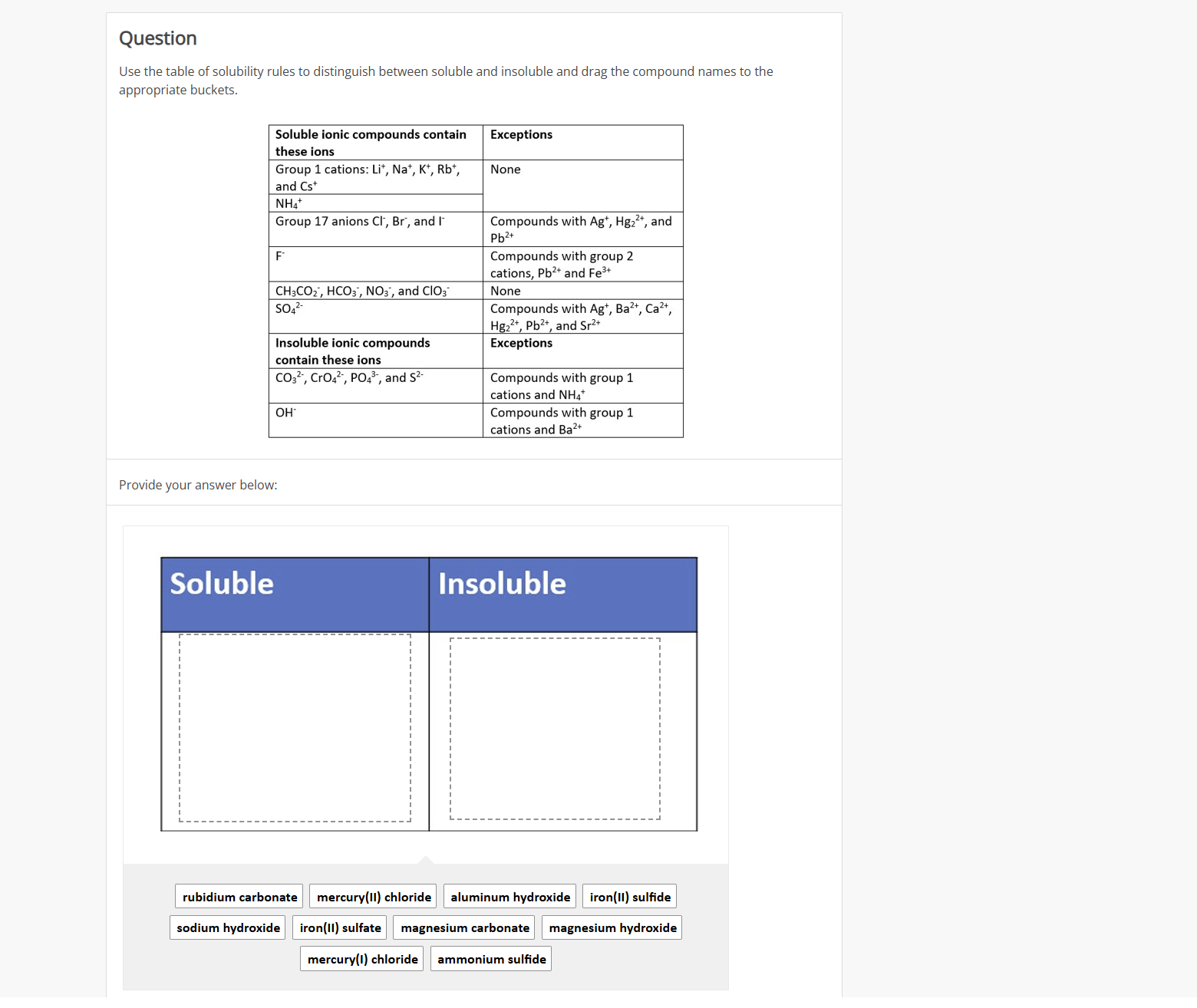 Solved QuestionUse the table of solubility rules to | Chegg.com