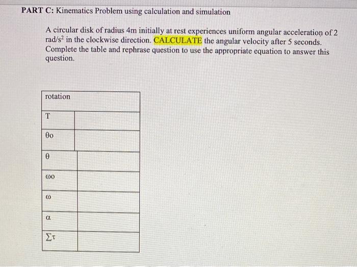 Solved PART C: Kinematics Problem using calculation and | Chegg.com