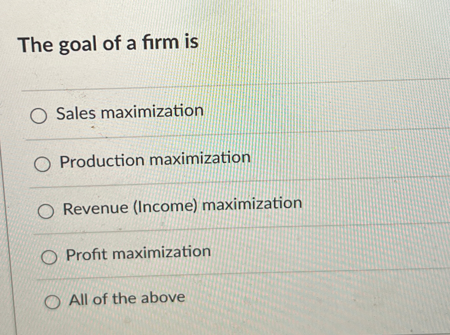 Solved The goal of a firm isq,Sales maximizationProduction | Chegg.com