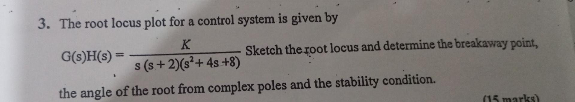 Solved 3. The root locus plot for a control system is given | Chegg.com