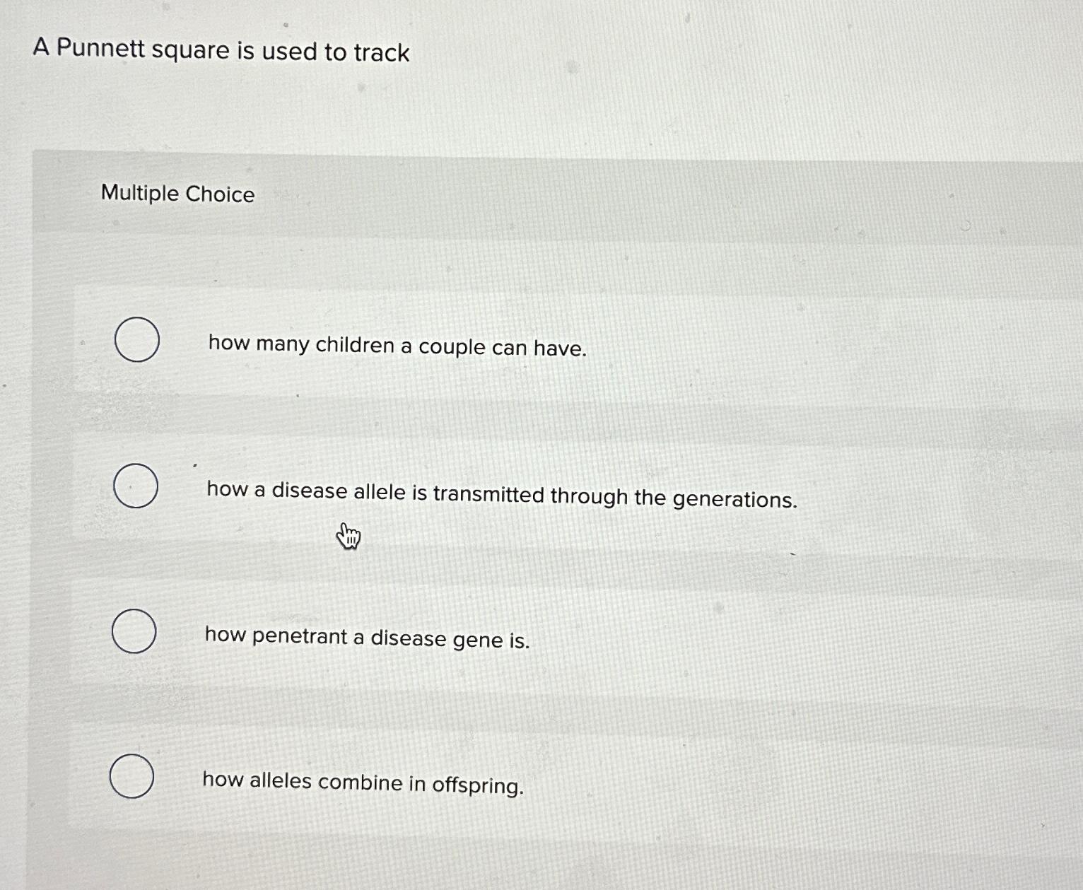 Solved A Punnett square is used to trackMultiple Choicehow | Chegg.com