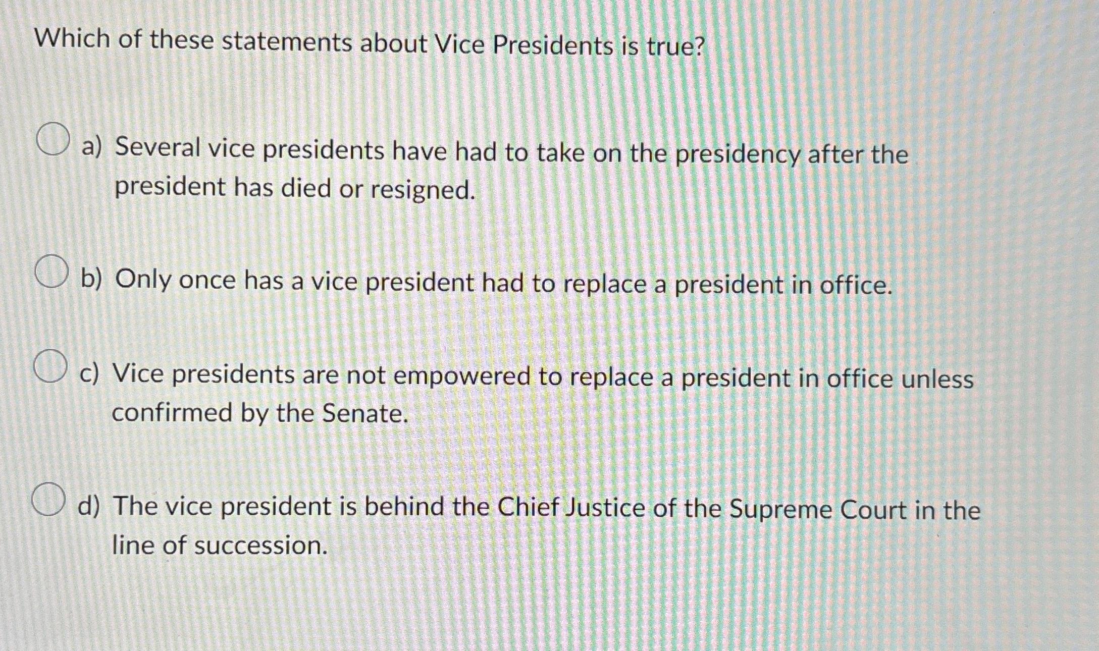 Solved Which of these statements about Vice Presidents is