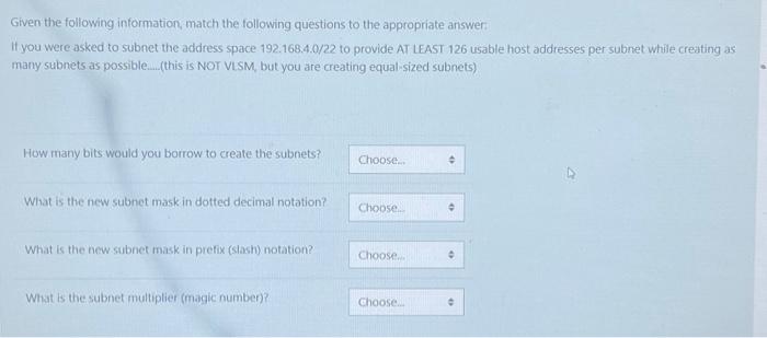 Solved Given The Following Information Match The Following | Chegg.com