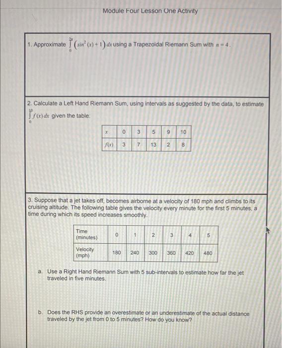 Solved Module Four Lesson One Activity 1. Approximate T | Chegg.com
