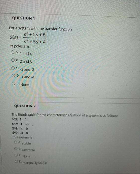 Solved QUESTION 1 For a system with the transfer function S2 | Chegg.com