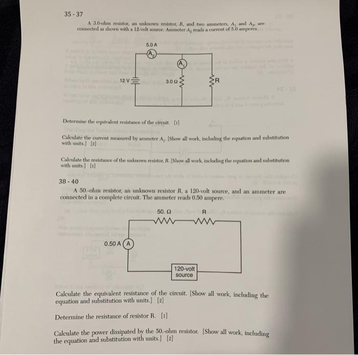 Solved 3537 A 3.0ohm resistor, an unknown resistor, R. and
