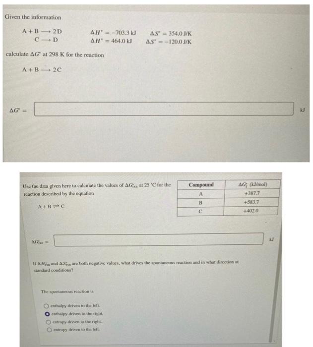 Solved Given The Information A+B - 2D C-D AH' =-703.3 KJ AH' | Chegg.com