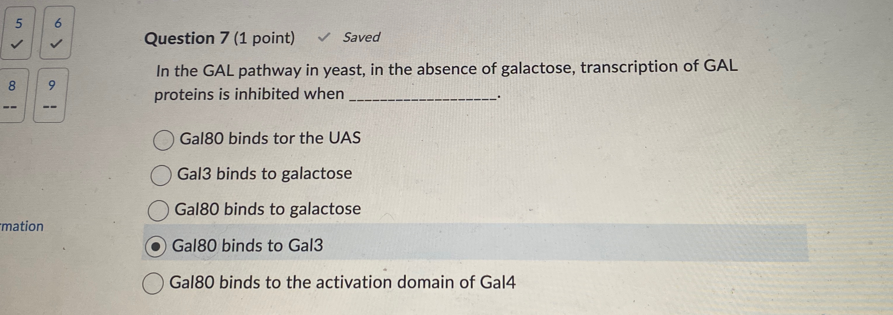 Solved Question 7 (1 ﻿point) ﻿SavedIn the GAL pathway in | Chegg.com