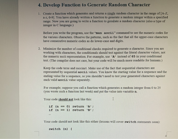 Solved 4. Develop Function to Generate Random Character 1. | Chegg.com