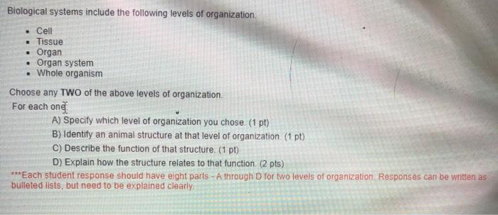 Solved Biological systems include the following levels of | Chegg.com