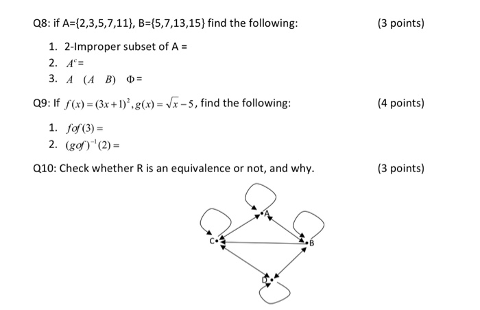 Solved Q8 If A 2 3 5 7 11 B 5 7 13 15 Find The Foll Chegg Com