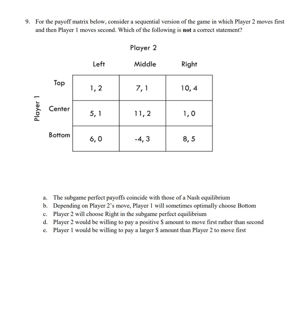 Solved 1. Find a Nash equilibrium for the following game, if | Chegg.com
