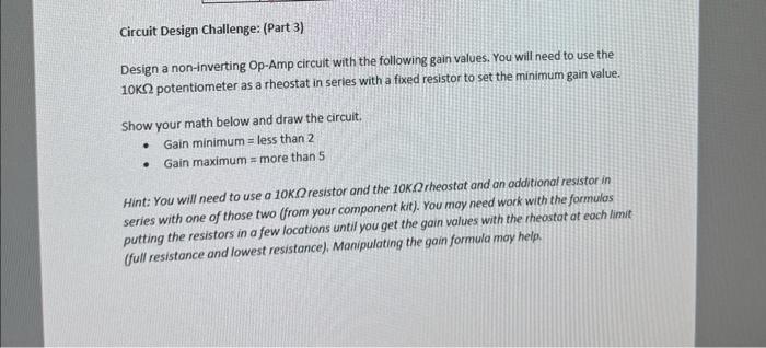 Solved Circuit Design Challenge: (Part 3) Design a | Chegg.com