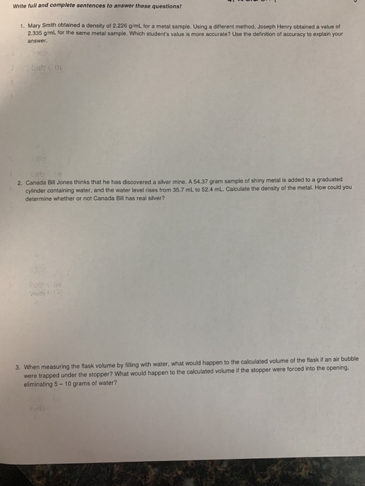 Solved Lab 03 Significant Figures and Density PostLab