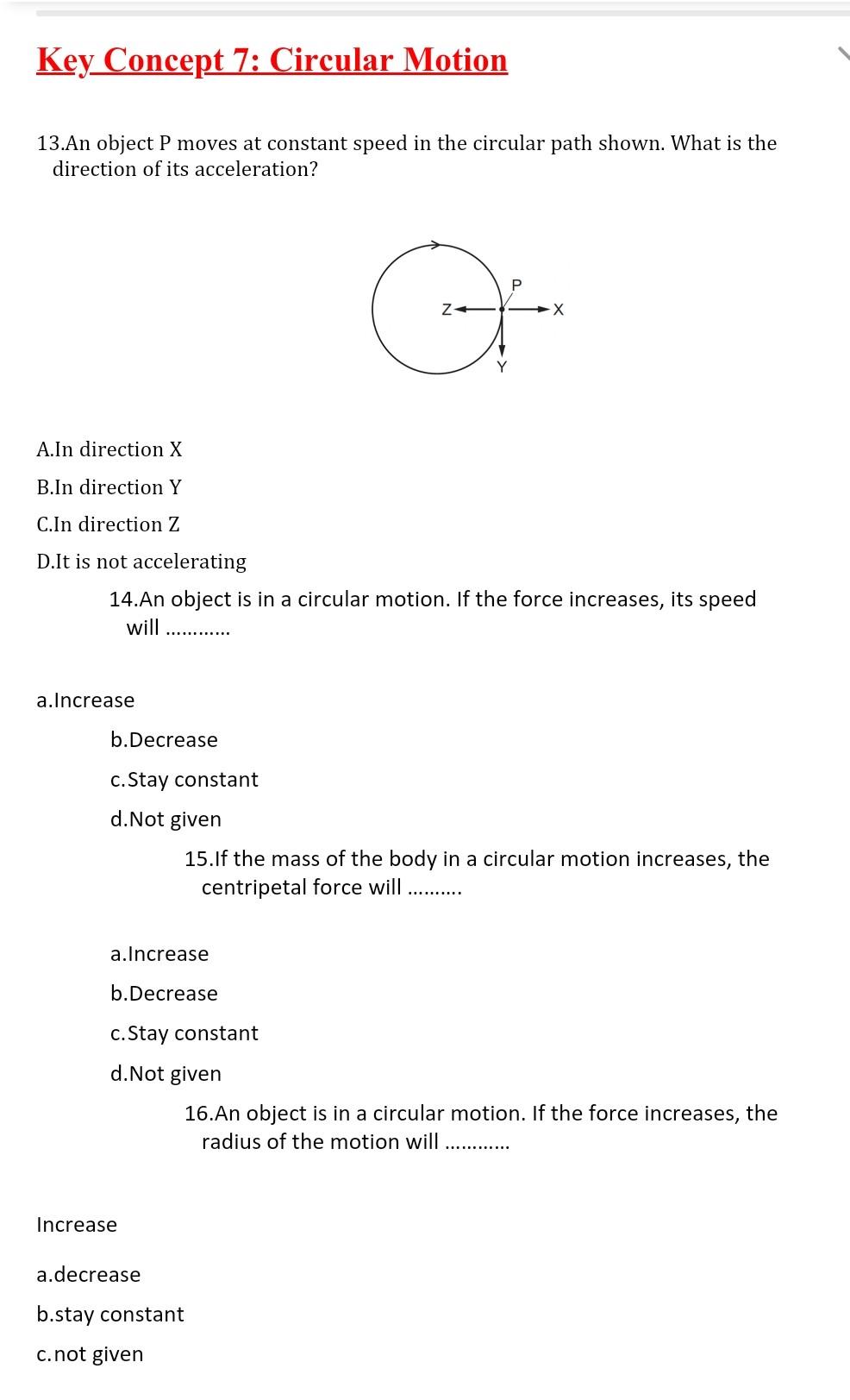 Solved Key Concept 7: Circular Motion 13.An object P moves | Chegg.com
