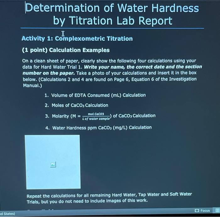 Determination Of Water Hardness By Titration Lab | Chegg.com