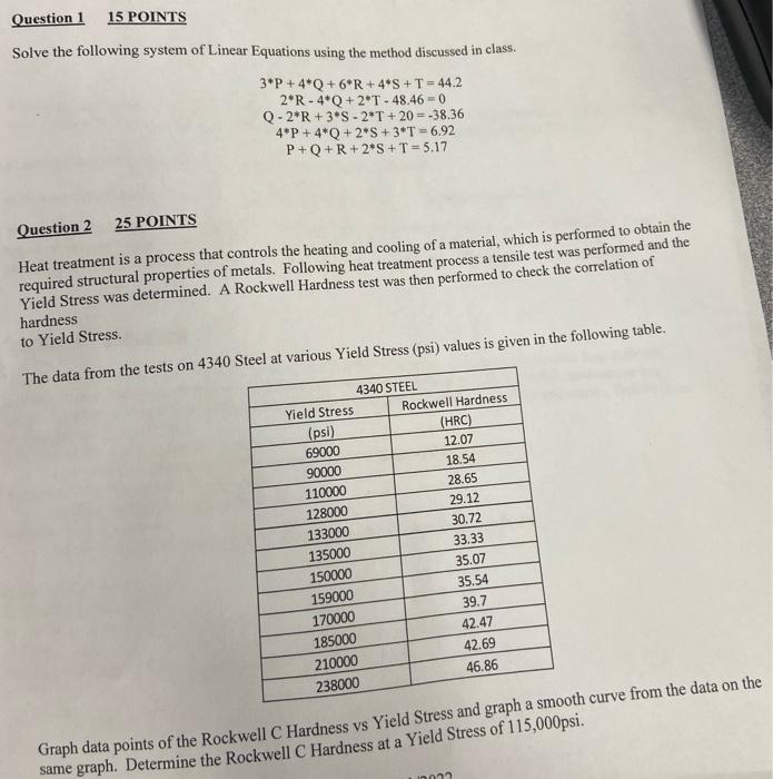 Solved Question 1 15 Points Solve The Following System Of