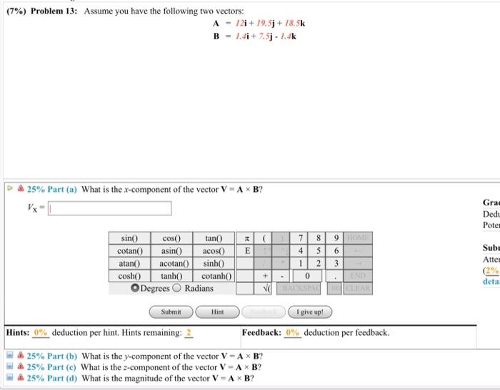 Solved (7%) Problem 13: Assume you have the following two | Chegg.com