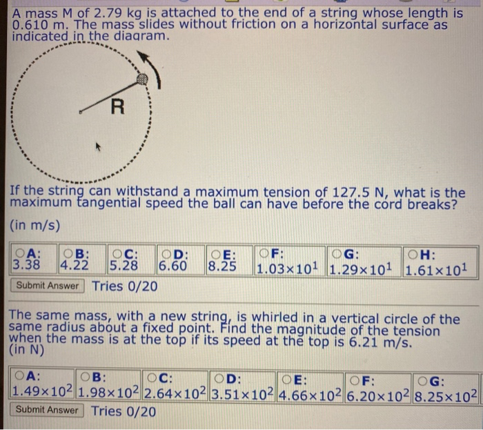 Solved A mass M of 2.79 kg is attached to the end of a | Chegg.com