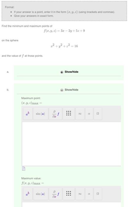 Solved Format: - If your answer is a point, enter it in the | Chegg.com