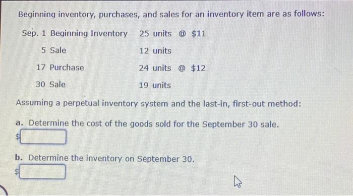 Solved Beginning Inventory, Purchases, And Sales For An | Chegg.com