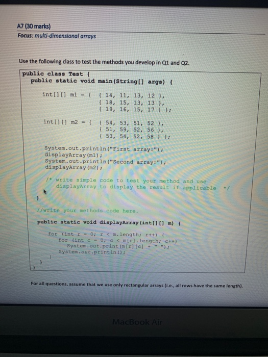 Solved A7 (30 marks) Focus: multi-dimensional arrays Use the | Chegg.com
