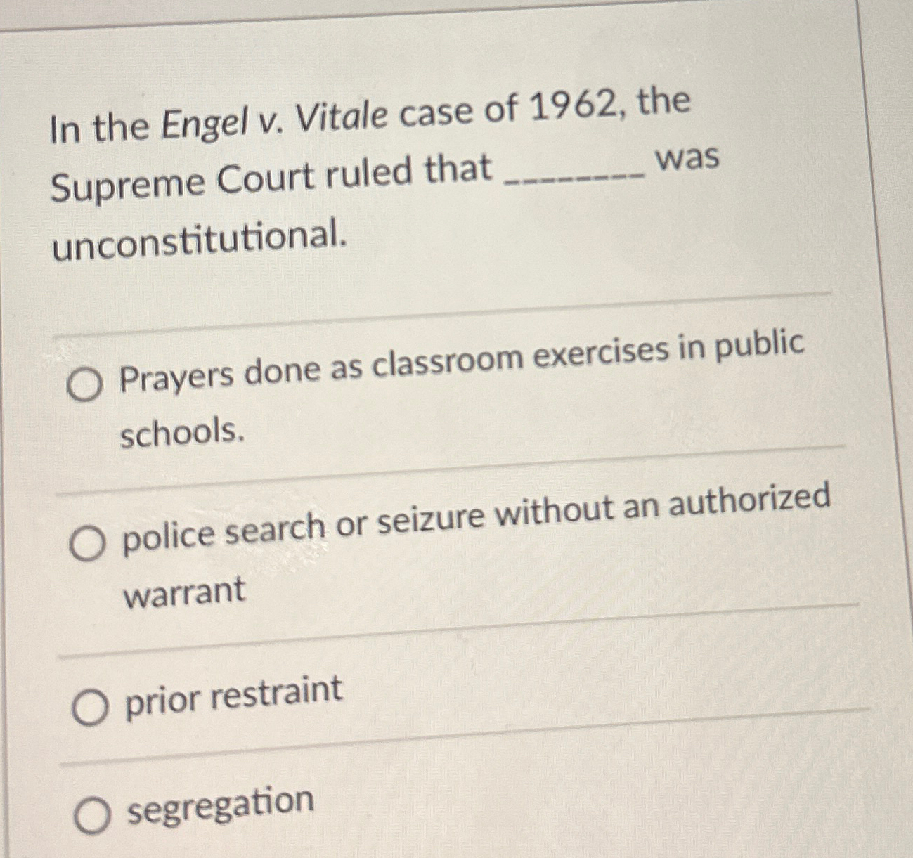 Solved In the Engel v. ﻿Vitale case of 1962, ﻿the Supreme | Chegg.com