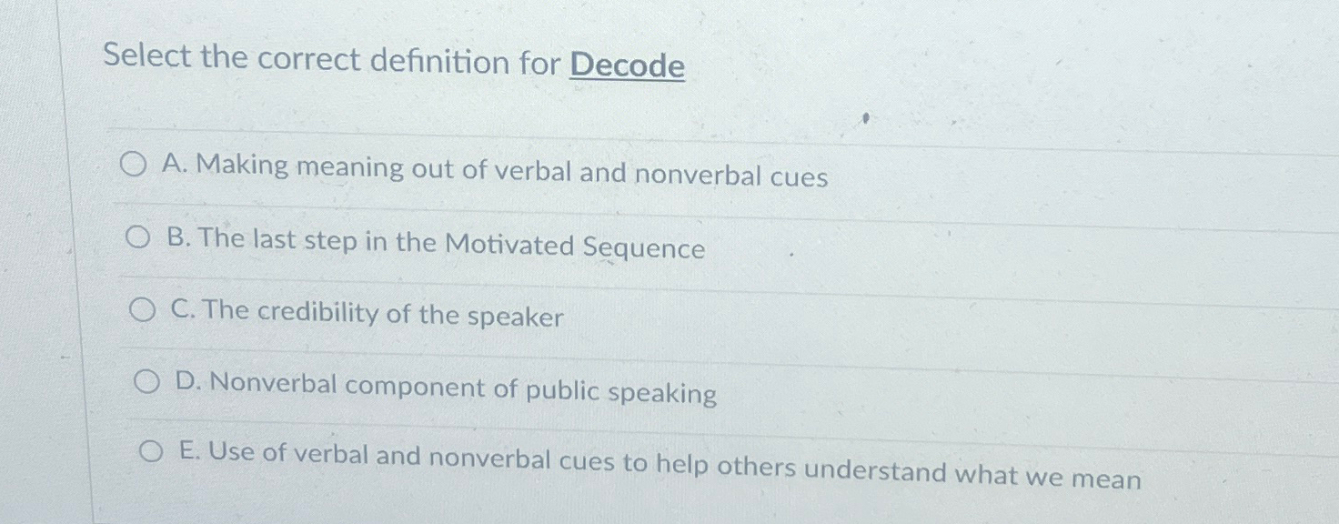 Solved Select the correct definition for DecodeA. ﻿Making | Chegg.com