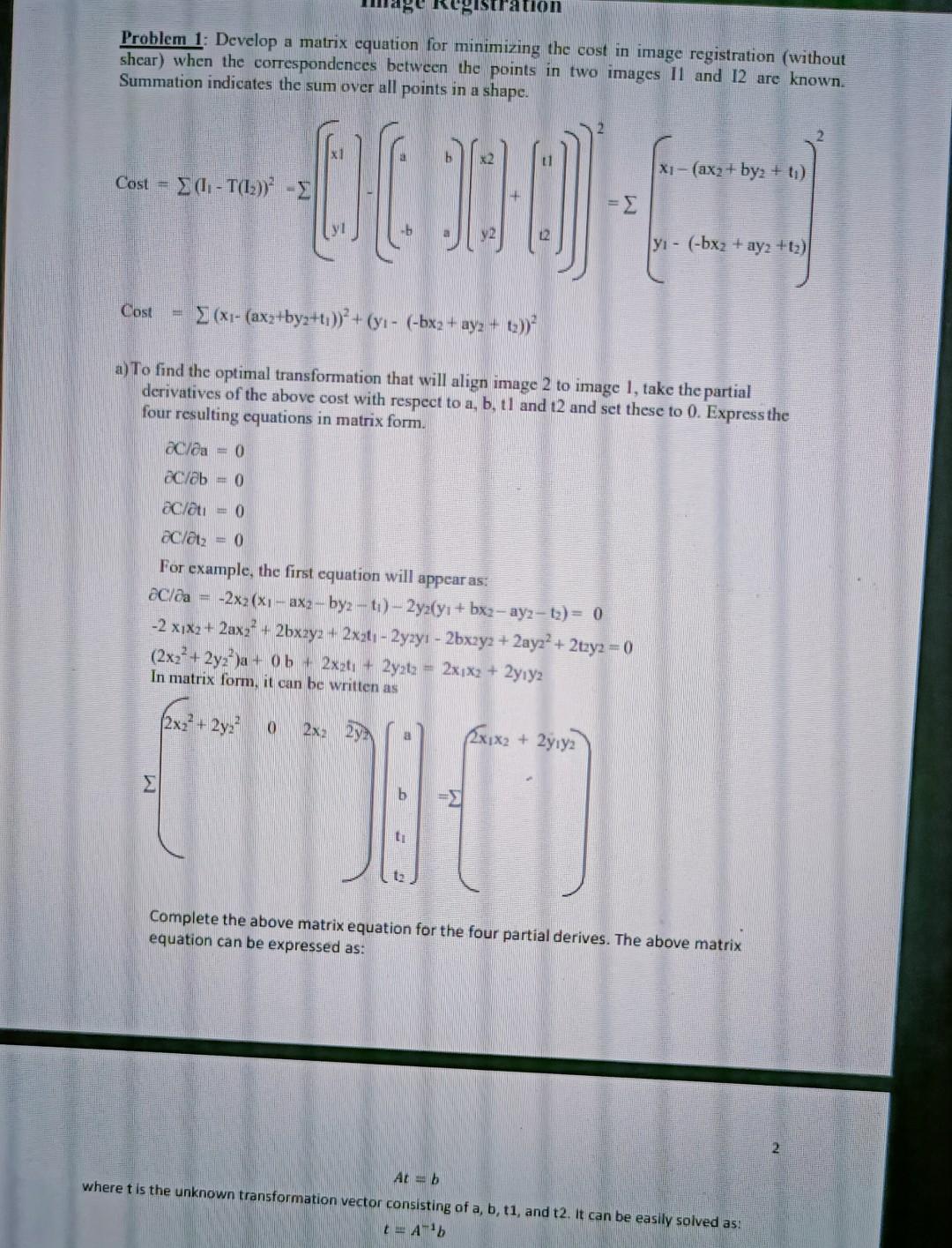 Solved Problem 1: Develop a matrix equation for minimizing | Chegg.com